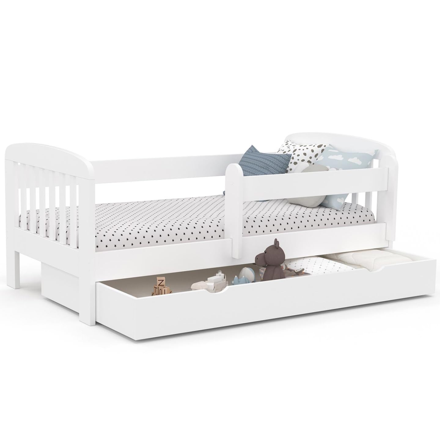 IDMarket - Cama infantil 80 x 160 cm Lilia con 1 cajón, somier y barreras