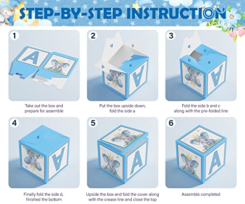 Ecomore Blue Elephant Baby Shower Decorations For Boy, 68 Pcs Baby Boy 1St Birthday Party Supplies Includes 4 Pcs Baby Balloon Block Boxes & Blue Silver Balloon For Gender Reveal Decor (Blue Elephant) #TOP6
