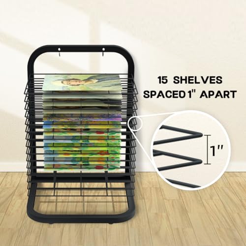 Image of INNOVART 15 Shelves Art Drying Rack for Classroom Club Painting Crafts, Metal Desktop Drying Rack for Art, Black Painting Drying & Artwork Storage Racks for Home, Classroom, Studio, Craft Room