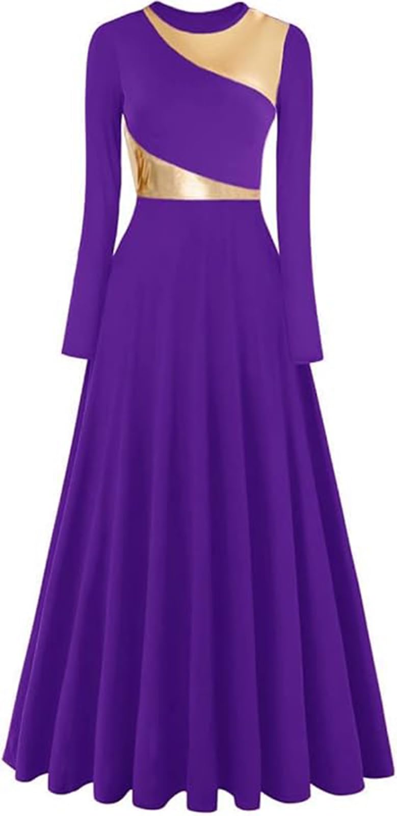 Tlmnu Women's Purple Worship Liturgical Dance Dress Full Length Church Robe Modern Praise Dance Dress Lyrical Headwear, M