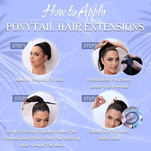 Image of Full Shine Pony Tail Extensions Real Human Hair, White Blonde, Length Style