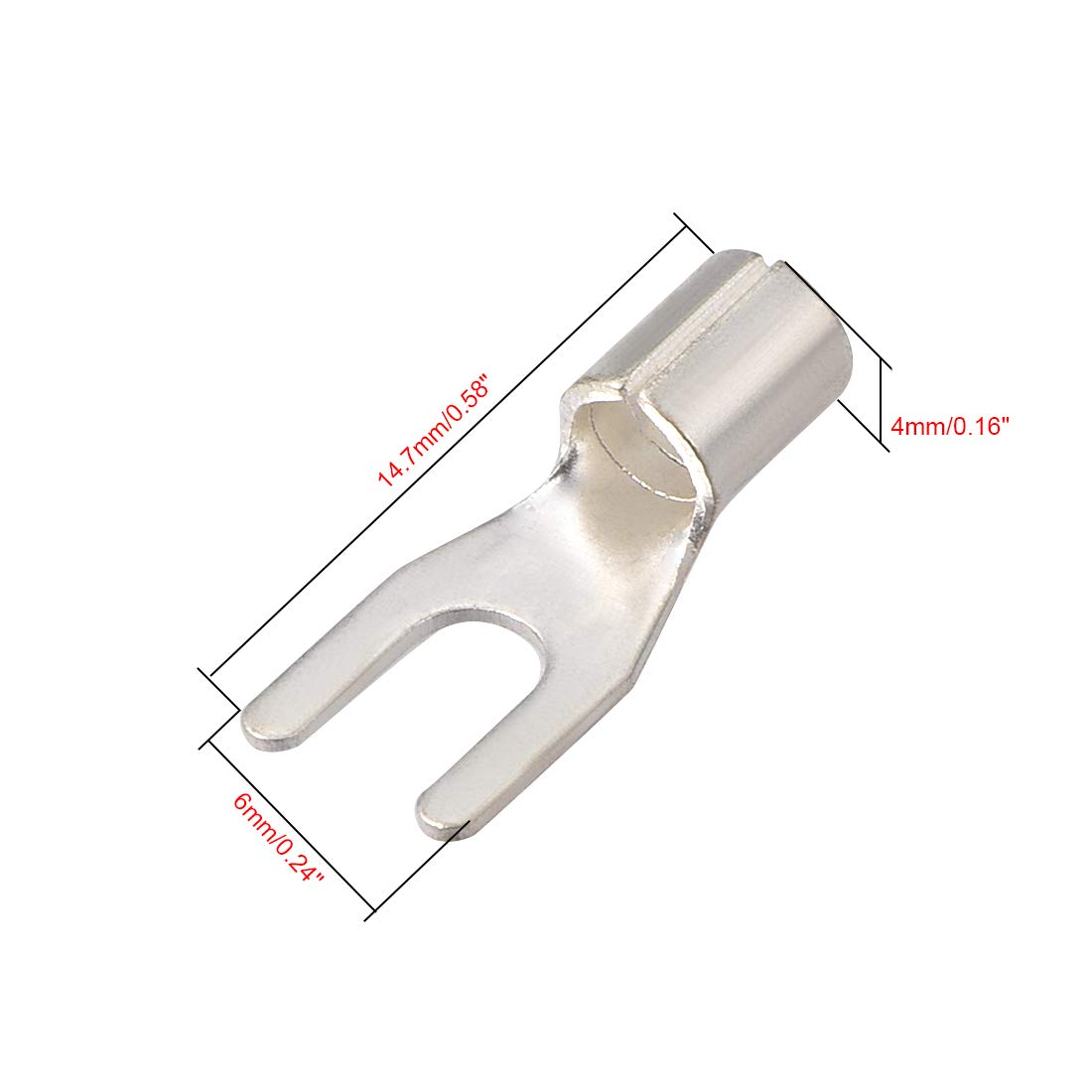 sourcingmap 50Pcs UT2.5-3 Non-Insulated U-Type Brass Crimp Terminals 2-2.5mm2 Wire Connector Silver Tone - Image 2