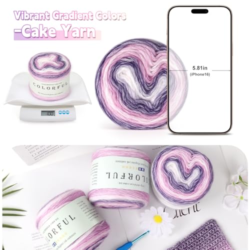 Image of Katech Gradient Cake Yarn for Crocheting-Multicolor Soft Rainbow Cotton Crochet Yarn for Scarves, Shawls, Blankets, and Garments(C)