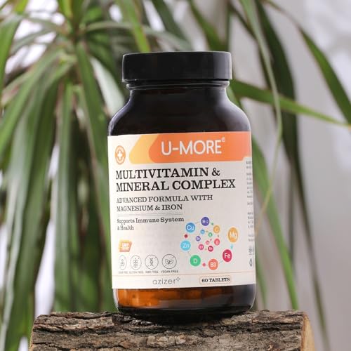 U-MORE Multivitamin ve Mineral Kompleksi, Vegan, Şekersiz, Glutensiz, Kalsiyum, Magnezyum, A, B1, B2, B5, B6, B12, D3, K, C Vitaminleri, Demir, Çinko - 60 Tablet