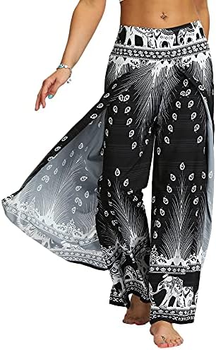 Ainuno Boho Pants Wide Leg Palazzo Pants with Slits for Women Flowy Hippie Pant Thin - Image 2