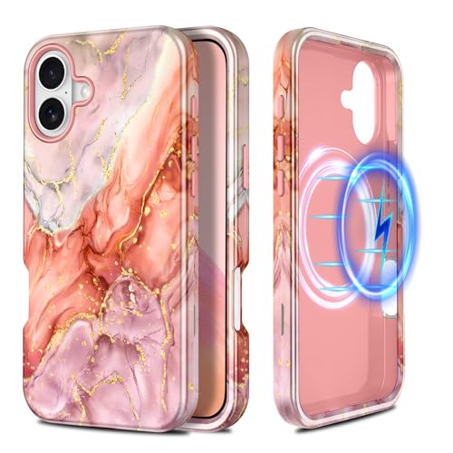 Casetego for iPhone 17 Case,Compatible with MagSafe,[Military Grade Drop Test] Full Body Protection Slim Shockproof Rugged Marble Women Girls Case for iPhone 17 6.3 inch,Gold
