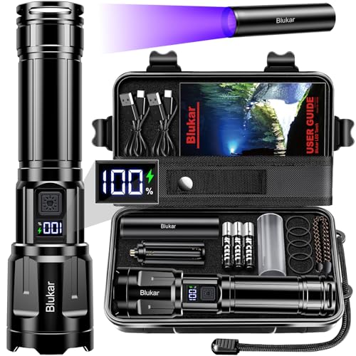 13% off - Blukar LED Torch Super Bright - 3 Color Temperatures & 4 Modes, Rechargeable, Long-Lasting 5000mAh, Adjustable Focus, IP67 Waterproof Handheld Torch Flashlight for Camping, Emergency, Hiking etc.