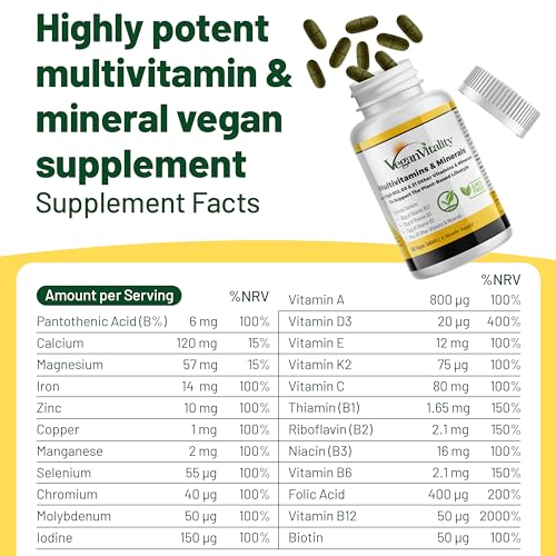 Vegan Multivitamins & Minerals for Women and Men with High Strength Vitamin B12, D3 & K2. 180 Multivitamin Tablets - 6 Months Supply. Vitamins for Vegans & Vegetarians - Image 3