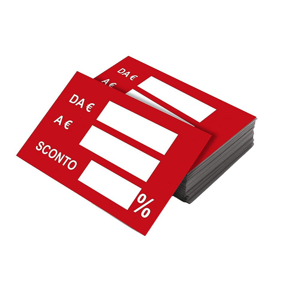 Cartellini Saldi segnaprezzi mod. Rosso-K13 6x9cm - Fino a 100 cartellini per per sconti e offerte speciali - Kamiustore (100 cartellini
