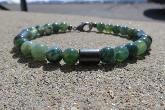 Bracelet agate mousse et hématite symbole d'harmonie naturelle - 2
