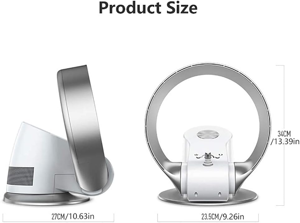 Bladeless Mounted Cooling Remote Control Fan Desktop Mounted Air Circulator Fan 3 Speed Settings 1-2 Hour Timer Mute Air Cooler for Home and Office (Silver)