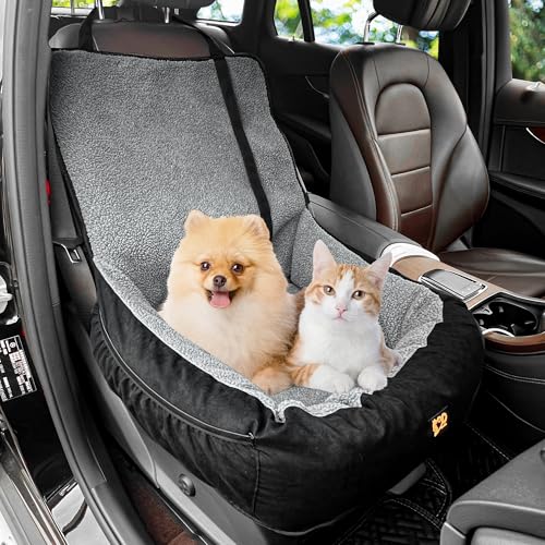 GeerDuo Dog Car Seat for Small Medium Dogs Under 30 lbs, Fully Detachable and Washable Cat Booster Car Seats for Front & Black Seat with Safety Leash Belt (Grey, L)