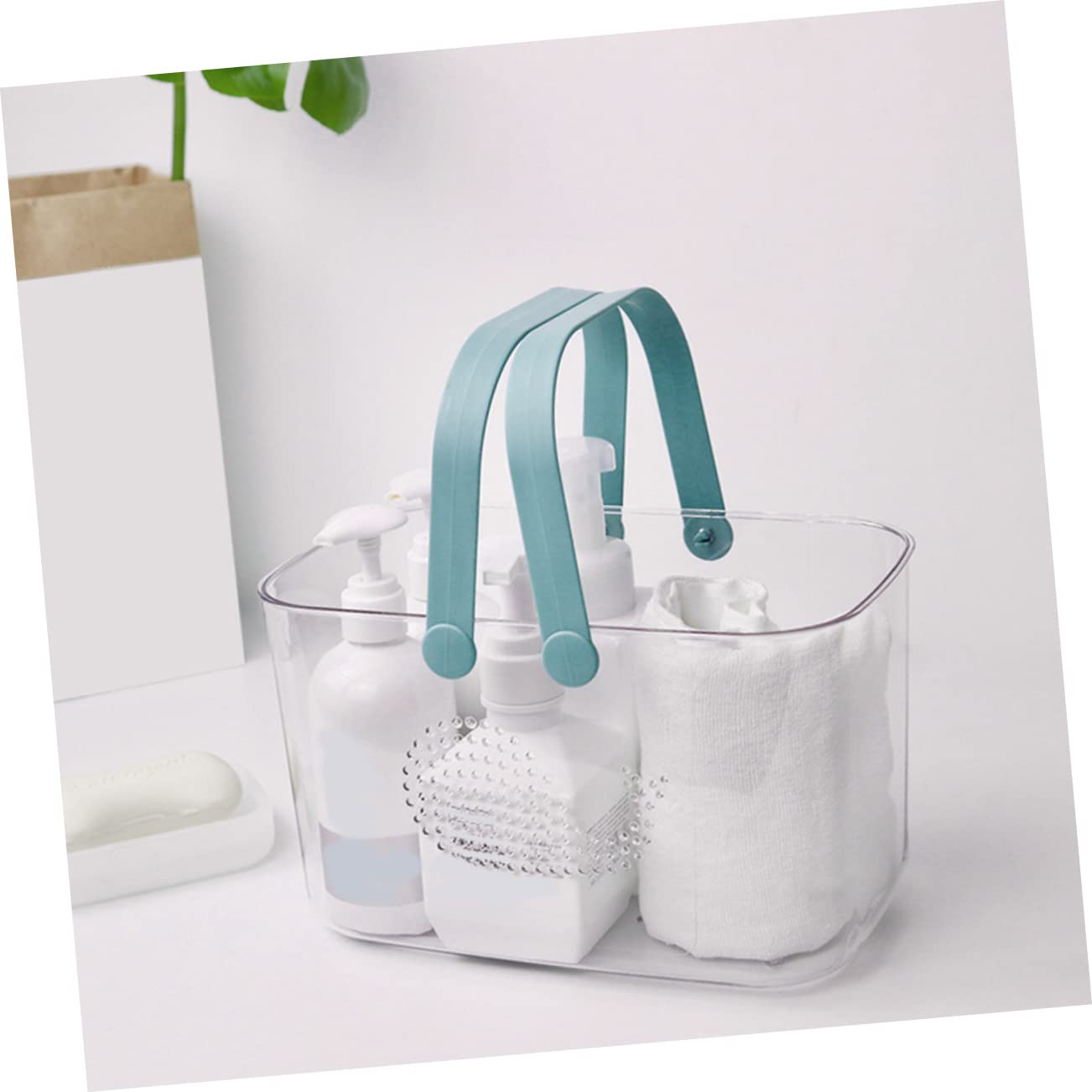 Didiseaon Cesta Organizadora de Ducha Portátil de Plástico para Baño | Transparente, con Asa y Gran Capacidad, para Jabón y Champú, Uso Doméstico en Casa y Baño