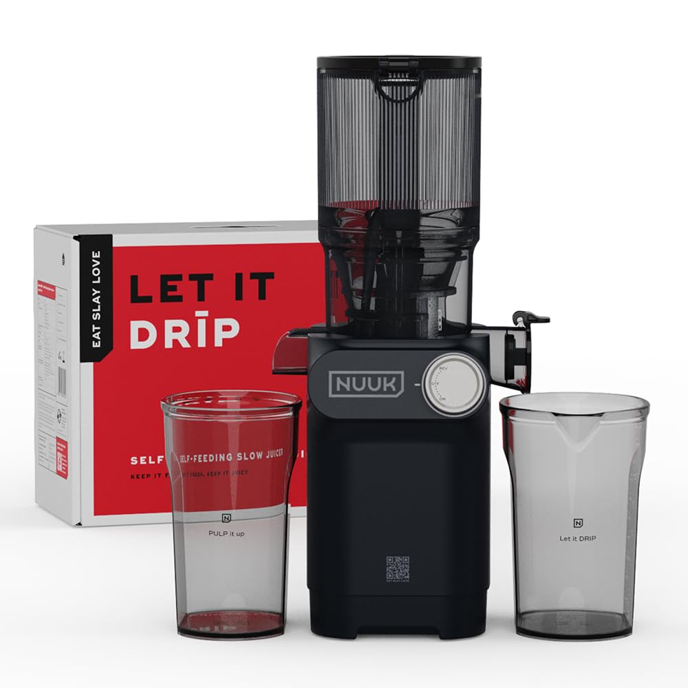 NUUK DRIP Cold Press Juicer For Home | Max Nutrition | Easily Juices Hard Fruits & Veggies | No Chopping with 108mm Wide Chute | Easy Assembly & Cleaning | Tritan Jars for Max Safety | 6 Year Warranty