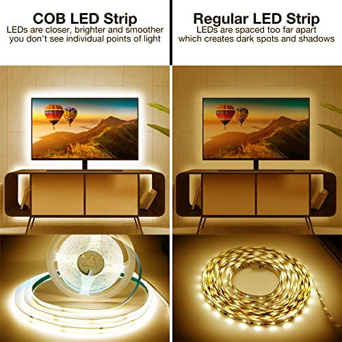 Image of DAYBETTER COB LED Strip, 16.4 ft Warm White LED Strip Lights, Dimmable LED Light Strip 3000K, 24V, 1600LEDs, 2835 Flexible LED Lights for Bedroom, TV, Kitchen Cabinet, Closet