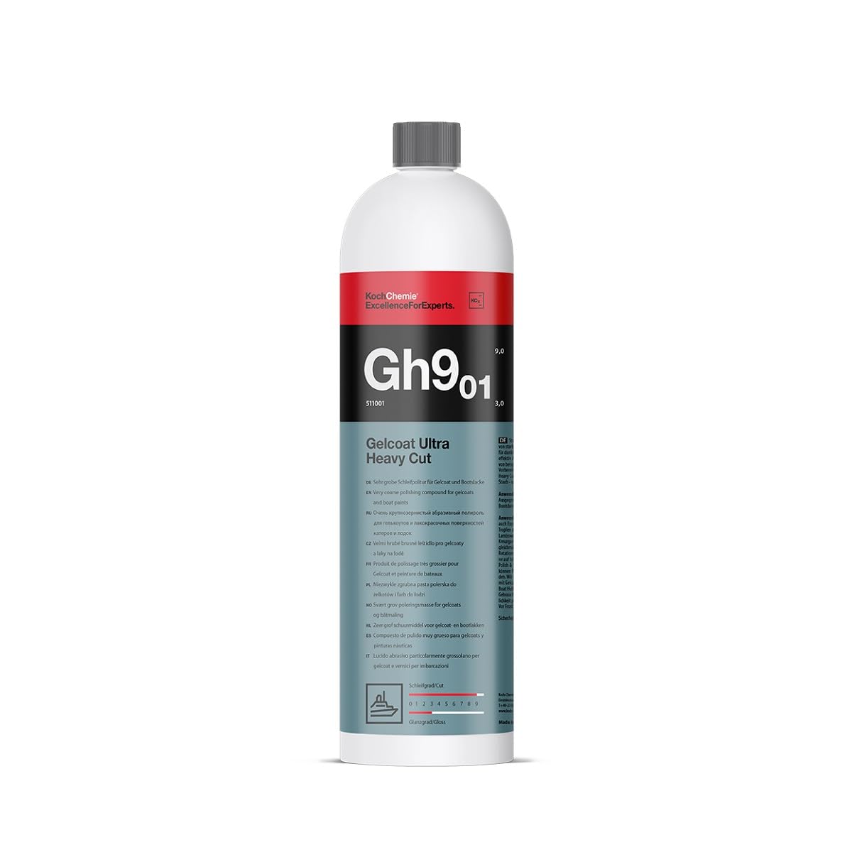 Koch Chemie Gelcoat Ultra Heavy Cut 1L bardzo gruba politura szlifierska do lakieru żelowego i łodzi usuwa głębokie zadrapania, utlenianie, politura maszynowa z włókna szklanego
