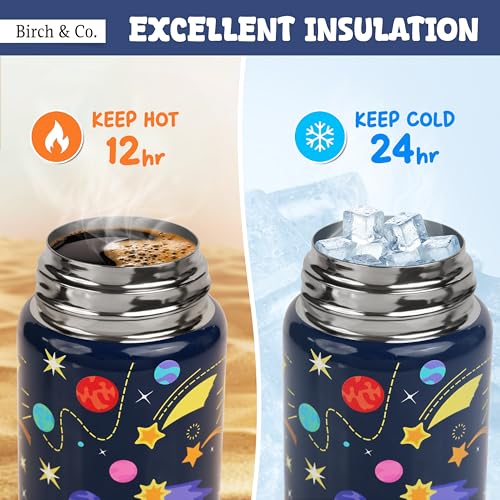 Image of Kids Water Bottle - Water Bottles for School - Dualcap Sipper WaterBottle for Kids - Waterbottle for Girls and Boys, Stainless Steel 316, Spill-Proof, BPA-Free, Perfect for School and Play, Space