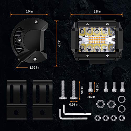 AMBOTHER LED Light Bar Pods 4-Inch Amber White 12800-Lumen Equivalent to 120-Watt Incandescent Bulbs Driving Fog Off Road Triple Row Waterproof Spot Flood Combo Beam Cubes Lights for Truck Jeep ATV - Thumbnail 4