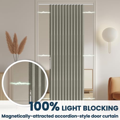 Image of AJAZZ 100% Blackout Accordion Door Curtain Invisible Folding Door Accordion Doors Interior for Bedroom Living Room Doorway Curtain Sets Included Tracks (1 Pack, 72W x 79 L, Grey)