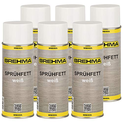 6x BREHMA Weisses Sprühfett mit PTFE -50°C bis +170°C, Schmierfett, Schmiermittel