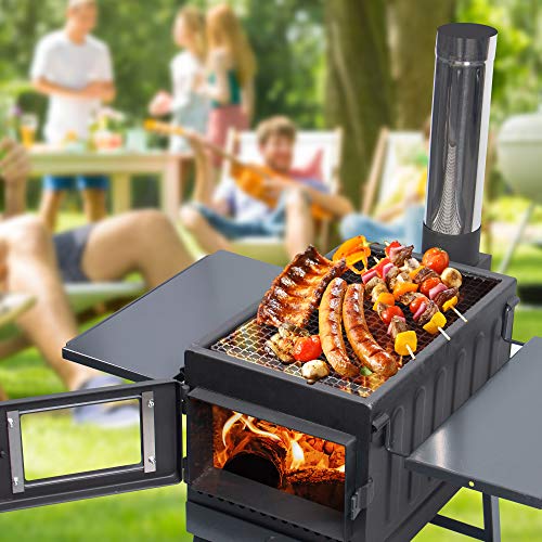 Fltom Camp Tent Stove, Portable Wood Stove for Tent with Large Firebox, Include Heat Resistant Glass, Stainless Steel Grill and Chimney Pipes