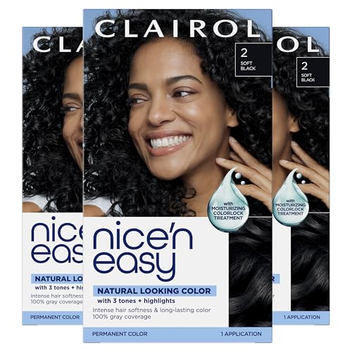 Clairol Nice'n Easy Permanent Hair Dye, 2 Black Hair Color, Pack of 3 - Packaging May Vary