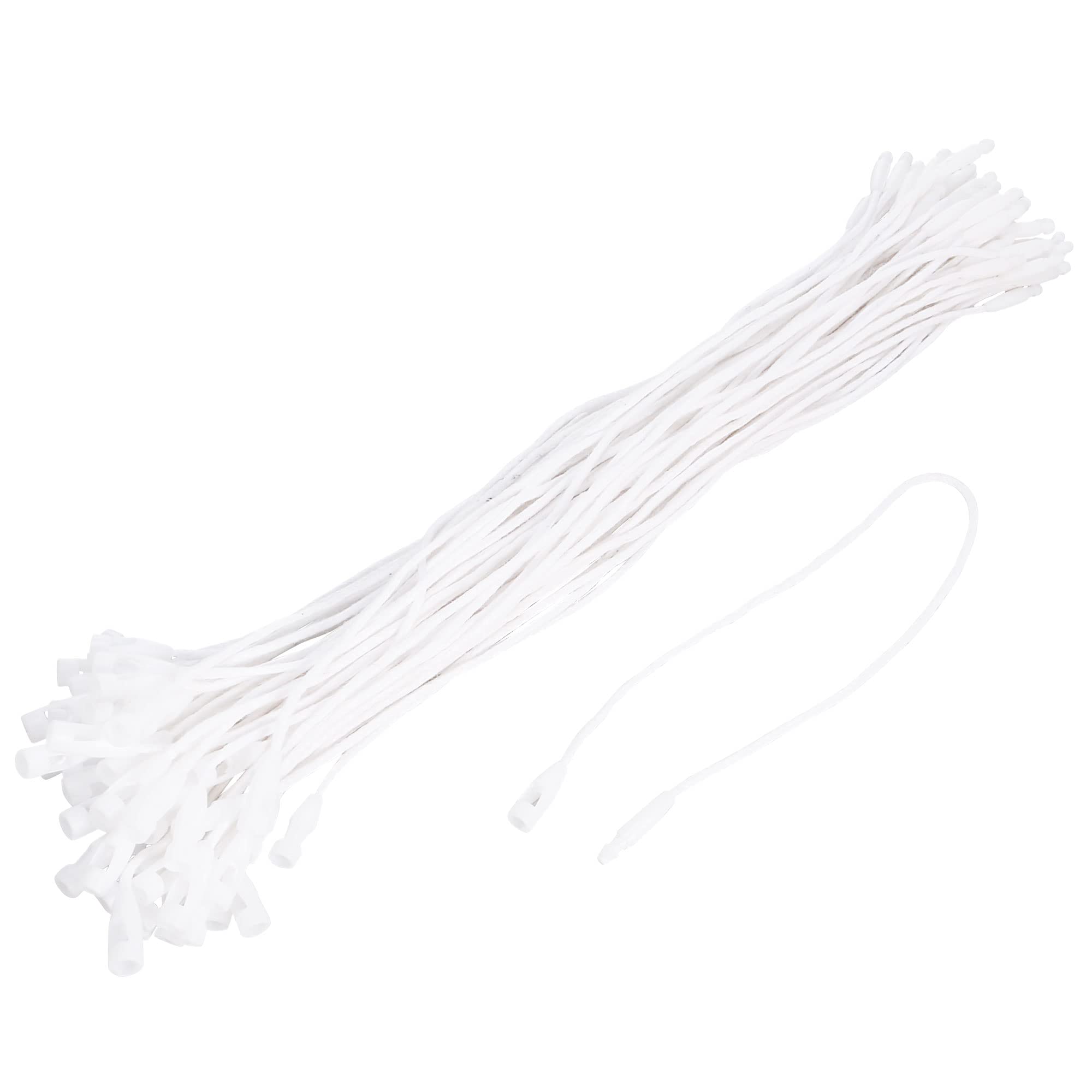 sourcing map Wax Rope Hang Tag String Snap Lock Pins Loop Price Tag Fastener Plastic Tags Ties White 7.8 inch Pack of 100