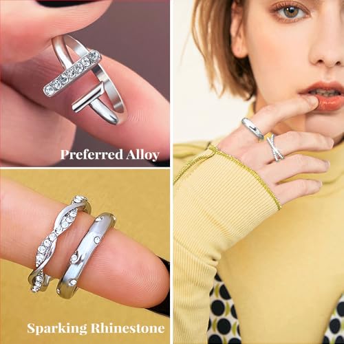 KISS WIFE Gold Silver Black Kunckle Rings Set for Women , Dainty Simple Trendy Cute Stackable Finger Rings Pack, Perfect for Stacking Layering on Thumb and Knuckle, Mixed Size, Jewelry Gift (Silver-Sparkling): Clothing, Shoes & Jewelry - view 2