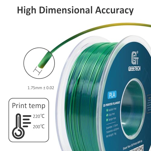 Image of Geeetech 3D Printer Silk PLA Dual Color Filament, Metal-Like Shiny Silk Filament 1.75mm 1kg (2.2lbs) Spool, Dimensional Accuracy + /- 0.02 mm, Silk Blue Green