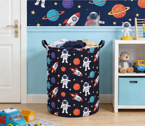 Image of Baby Laundry Basket Kids Hamper Toy Storage Bin for Boys Room Decor Baby Nursery Hamper Gift Baskets for Bedroom Bathroom(Blue Astronaut)
