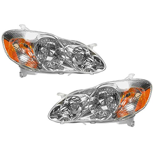 Image of TRQ Headlight Assembly Set TO2502139 TO2503139 Compatible with 2003-2004 Toyota Corolla