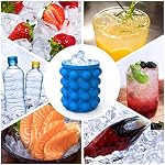ALLADINBOX Ice Cube Mold Ice Trays, Large Silicone Ice Bucket, (2 in 1) Ice Cube Maker, Round,Portable (Dark blue)