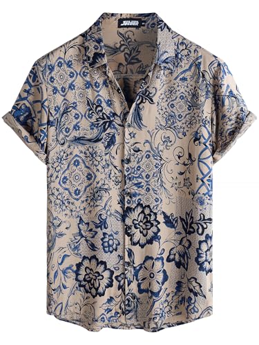 Image of JOTOOK Mens Hawaiian Shirt Short Sleeve Button Down Tropical Shirts Casual Floral Summer Beach Shirt
