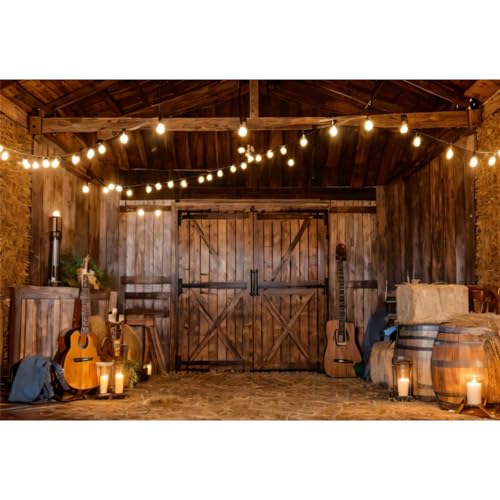 OFILA West Farm Barn Backdrop 10x8ft Fabric Rustic Birthday Party Decoration Background Country Concert Backdrop Cowboy Cowgirl Party Backdrop Music Party Background