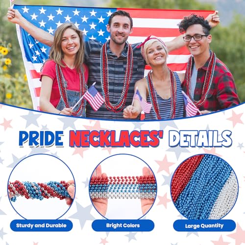 300PCS 4th of July Accessories Patriotic Bead Necklaces, 33inch Red Blue Silver Necklaces Bulk, 4th of July Decorations for Parade Party Favors Veterans Day - Image 3