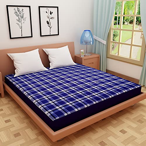 Image of Dream Care Waterproof Fitted Terry Cloth Printed Mattress Protector for Queen Size Bed with Elastic Strap - 78 inchX60 inch, Navy Blue