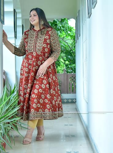 Image of Yash Gallery Women's Cotton Relaxed Fit Anarkali Floral Printed Kurta