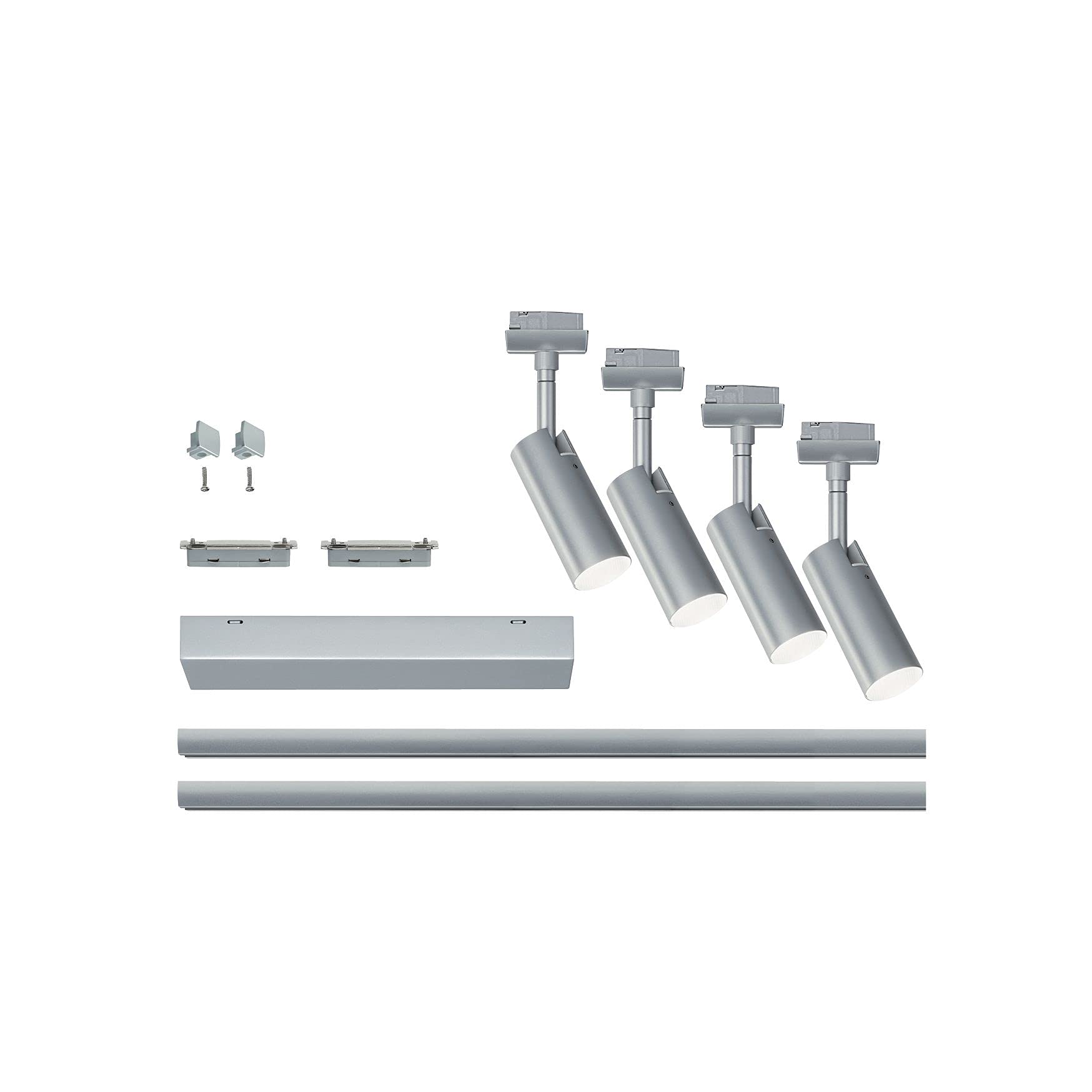 Paulmann 96900 LED lámpara de techo URail sistema de rieles juego de focos Tubo, lámpara de techo orientable spot 4 luces cromo mate 3000K blanco cálido 5 W