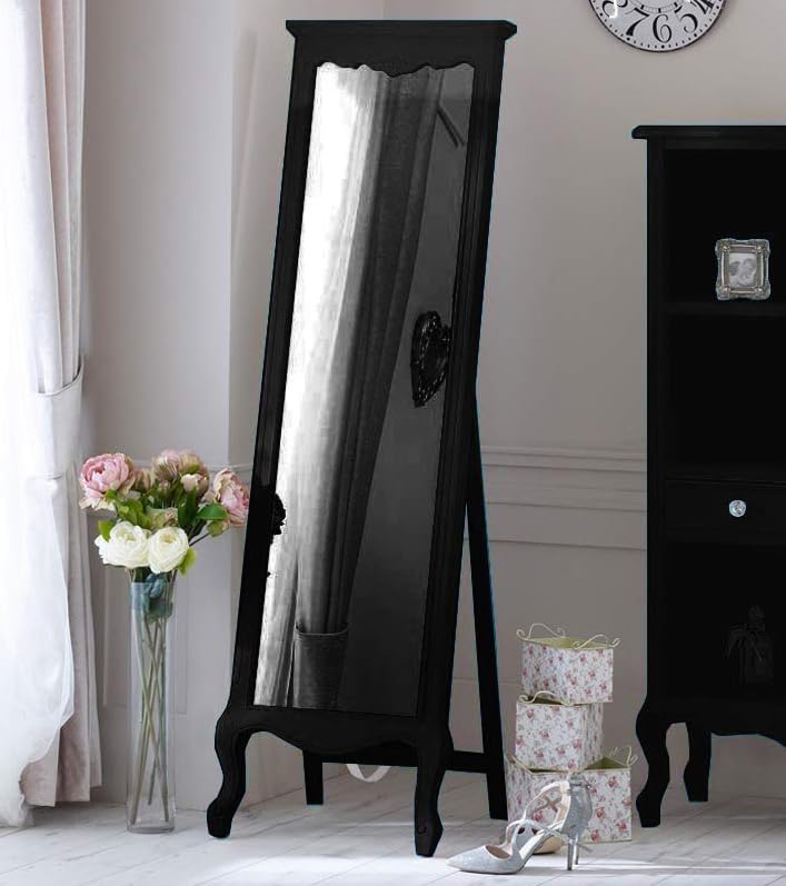 APRODZ Thalo Mango Wood Mirror Full Length Decorative Floor Standing Dressing Tempered Proof Selfie Mirror with Stylish Frame for Living Room, Bedroom, Hotels (Black Finish)