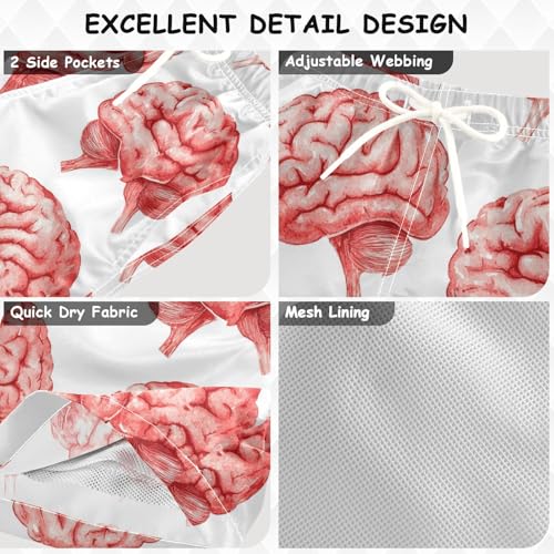 Pigsaly Boys' Swim Board Shorts Watercolor Cute Red Human Brain Body Boy's Swim Trunks Kids Swimwear XS3