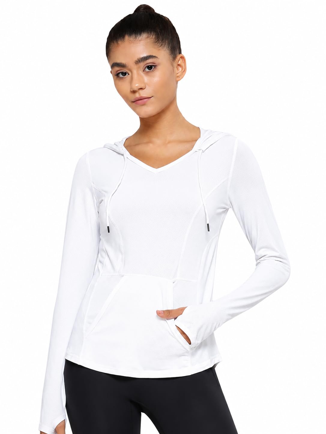 fitkin Women's Hooded Active T-Shirt | Full Sleeve Gym & Training T-Shirt with Thumbholes & Front Pockets | Quick Dry Sports Top-picture-44