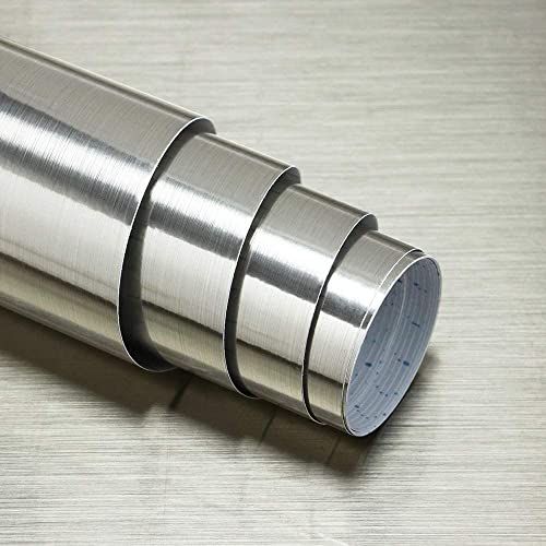 Image of WISDOM Vinyl Silver Stainless Steel Contact Paper Brushed Peel and Stick Wallpaper Self Adhesive Wallpaper Metal Look Wallpaper for Countertops Kitchen Cabinets (12 by 115inches, Silver Brushed)