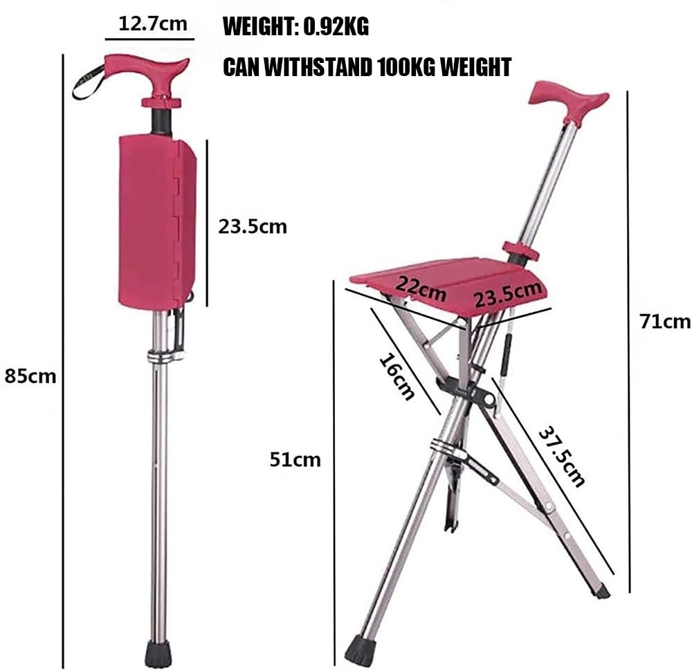 Bastone da passeggio pieghevole a 3 gambe con seduta, sgabello portatile in canna, sedia pieghevole in canna con capacità di 400 libbre, altezza regolabile per uomini anziani, disabili e persone con
