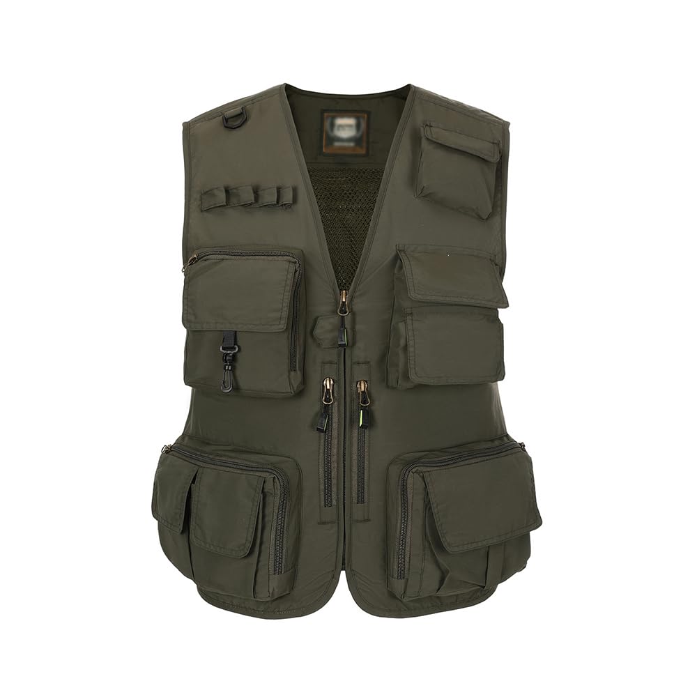 Hbufnha Gilet Da Pesca Da Lavoro Esterno Unisex Caccia Viaggi Fotografia Safari Gilet Con Multi Tasche - verde - Large
