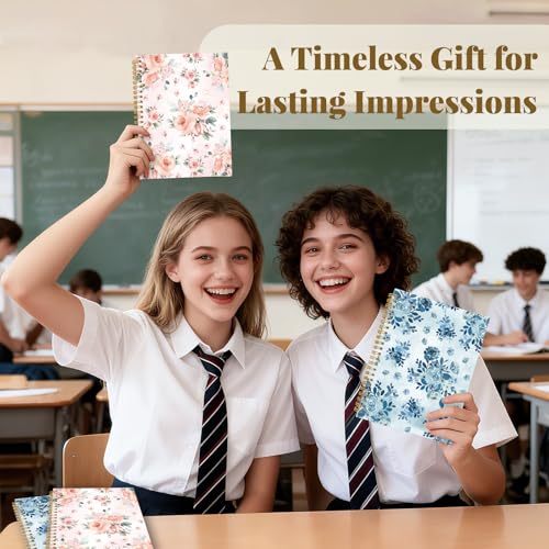 Image of Floral Spiral Journal Notebook Set, 2 Pcs Watercolor Flower Themed Spiral Bound Notebooks, Aesthetic Journals for Women, Notepad (8.2*6.2 inch) for Work Office School Student Teacher Daily Note Taking