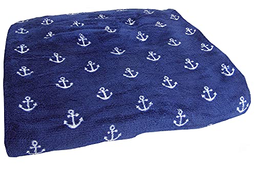 Maritime Bequeme Wohn und Kuschel-Decke ┼ Ankermotiv ┼ Weiss mit blau oder blau mit Weiss ┼ Komfortgröße 150x200cm (blau mit weissen Ankern)