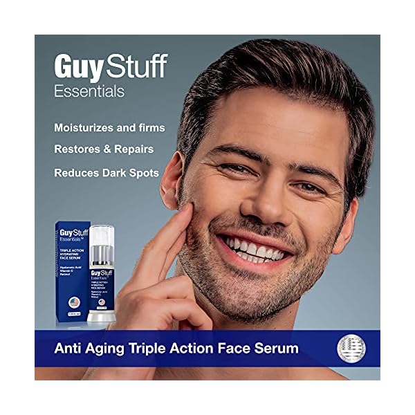 Mens Face Moisturizer Lotion - Serum For Eyes Face & Neck - Anti Aging - Anti Wrinkle - Hydrates & Firms - Retinol - Hyaluronic Acid - Vitamin C - Rejuvenates Facial Skin Cream by Guy Stuff Essentials