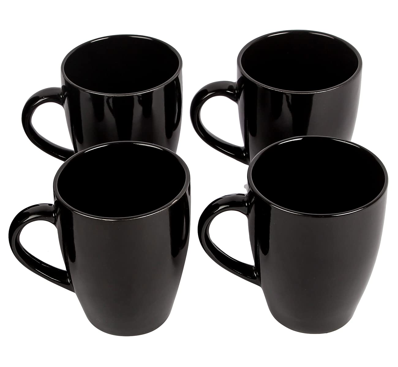 Anwaliya Ceramic Coffee Mug Set of 4 (280ml) Handcrafted Minimalist Black Shine Design Tea Cups Stackable, Chip Resistant, Large Serving Green Tea Cups, Naomi (Black Shine)