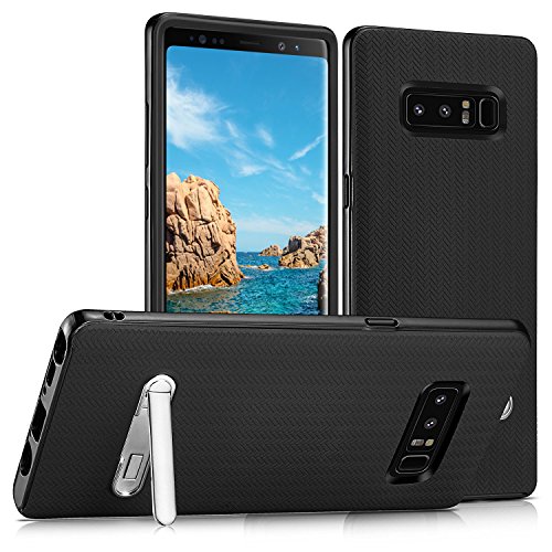 Galaxy Note 8 Case Herringbone with Flexible Inner Protection and Reinforced Hard Bumper Frame + Magnetic Metal Kickstand for Samsung Galaxy Note 8 -（Black）