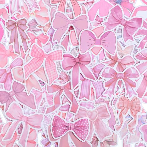 100 Pcs Bows Stickers Pink Cute Bowknot Stickers Waterproof Vinyl Sticker Pink Aesthetic Sticker Cute Bow Tie Decals for Water Bottle Laptop Phone Journal
